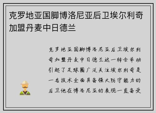 克罗地亚国脚博洛尼亚后卫埃尔利奇加盟丹麦中日德兰
