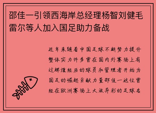 邵佳一引领西海岸总经理杨智刘健毛雷尔等人加入国足助力备战